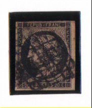 1849 - LBF/2253  - FRANCIA - 20c. NERO SU GIALLO - USATO