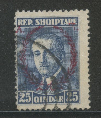 1927 - ALBANIA - 25q.BLU ZOGOU SOPRASTAMPATO - USATO - LOTTO/29629