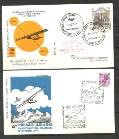 1974 - REPUBBLICA - LOTTO/42740 - ASIAGO- CINQUANTENARIO DEL PRIMO VOLO A VELA  2 BUSTE