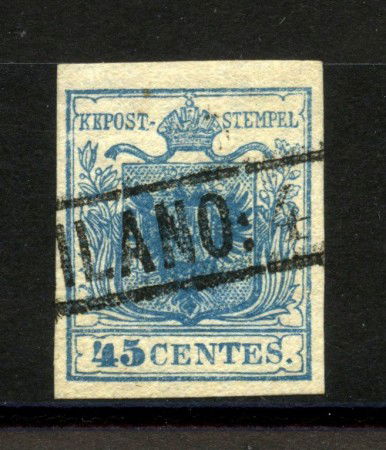1851 - LOMBARDO VENETO - LOTTO/39938 - 45c. AZZURRO CARTA A COSTE VERTICALI - USATO