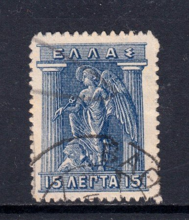 1912/22 - GRECIA - 15 l. BLU IRIS USATO - LOTTO32326
