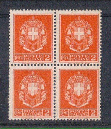 1929 - LOTTO/REG242ANQ -REGNO - 2c. ARANCIO IMPERIALE - QUARTINA