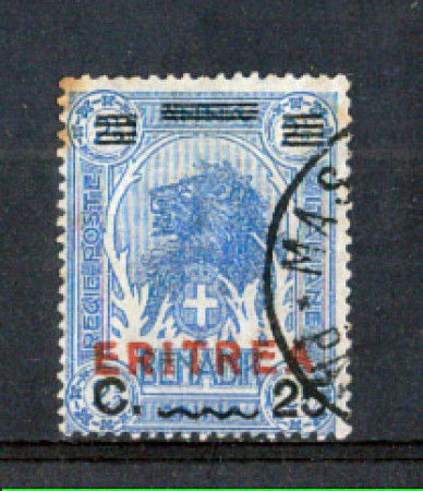 1924 - LOTTO/ERIT84U - ERITREA - 25c. su 2,5 a. AZZURRO - USATO