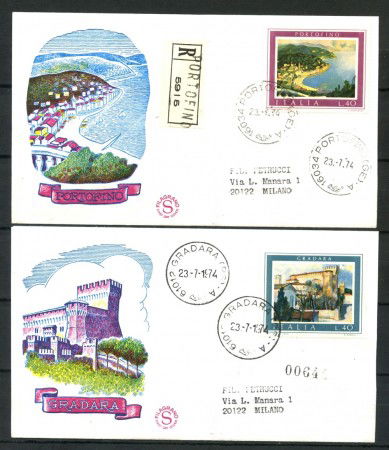 1974 - REPUBBLICA - TURISTICA - 2 BUSTE FDC FILAGRANO VIAGGIATE - LOTTO/27444