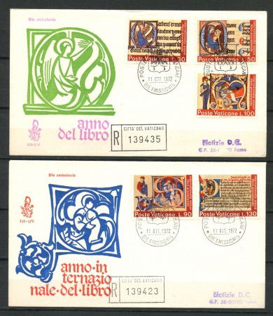 1972 - VATICANO - ANNO DEL LIBRO - 2 BUSTE FDC VENEZIA VIAGGIATE - LOTTO/27600