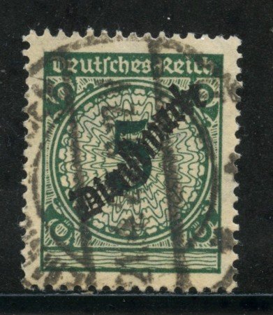 1923 - GERMANIA REICH SERVIZI - 5p. VERDE SOPRASTAMPATO - USATO - LOTTO/29273