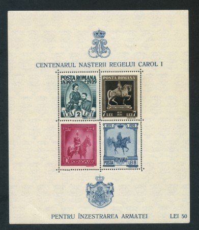 1939/40 - ROMANIA - CENTENARIO NASCITA CAROL I° - FOGLIETTO NUOVO - LOTTO/29318