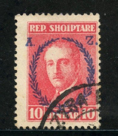 1927 - ALBANIA - 10q.ROSSO  ZOGOU SOPRASTAMPATO - USATO - LOTTO/29628