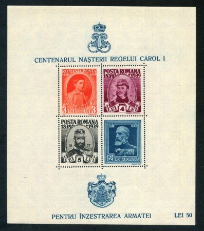 1939/40 - ROMANIA - CENTENARIO NASCITA CAROL I° - FOGLIETTO NUOVO - LOTTO/29315