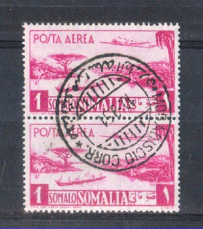 1950 - LOTTO/9834UC - SOMALIA AFIS - POSTA AEREA 1s. LILLA COPPIA USATA