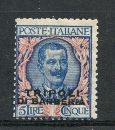 1909 - TRIPOLI DI BARBERIA LOTTO/2212A - 5 LIRE FLOREALE - LING. 