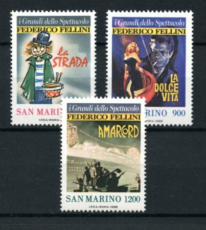 1988 - LOTTO/13314 - SAN MARINO - FEDERICO FELLINI 3v.-  NUOVI