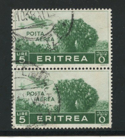 1936 - LOTTO/16290A - ERITREA - 5 LIRE POSTA AEREA COPPIA - USATI