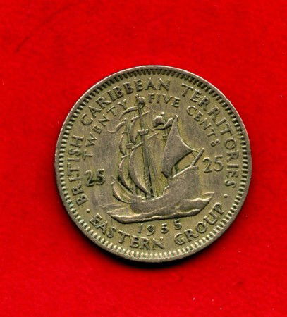 1955 - CARAIBI INGLESI - LOTTO/M47522 - 25 CENTESIMI REGINA ELISABETTA