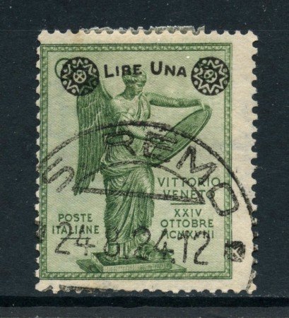 1924 - REGNO - 1 LIRA SU 5c. VERDE  VITTORIA - USATO - LOTTO/28110