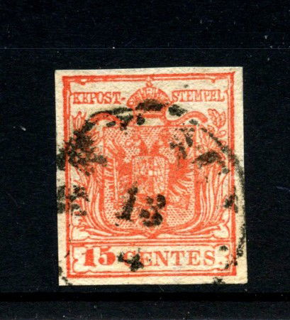 1850 - LOMBARDO VENETO - LOTTO/43210 - 15 CENT. ROSSO II° TIPO - USATO