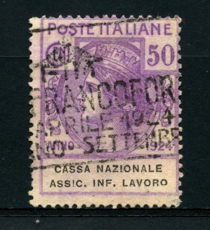 1924 - LOTTO/14348 - REGNO - 50c. CASSA NAZ. INFORTUNI  LAVORO - USATO