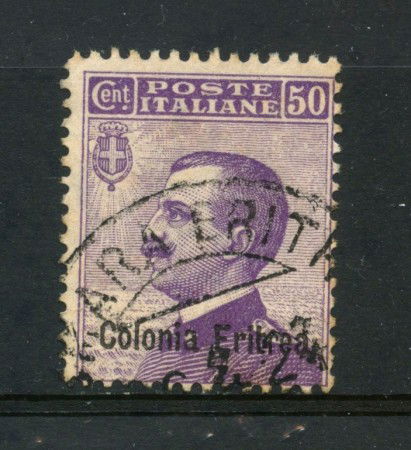 1916 - ERITREA - 50 cent. VIOLETTO  VITTORIO EMANUELE III° - USATO - LOTTO/30059
