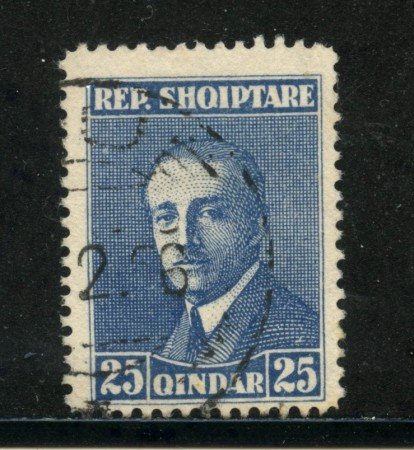 1925 - ALBANIA - 25q. BLU AHMED ZOGOU - USATO - LOTTO/29625