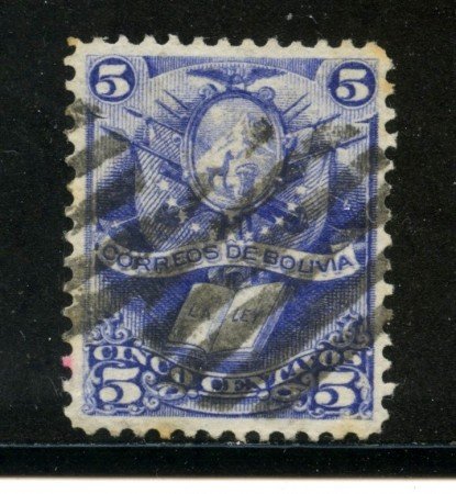 1878 - BOLIVIA - 5c. OLTREMARE STEMMA E LIBRO - USATO - LOTTO/29136