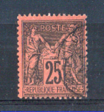 1877 - LBF/2281B - FRANCIA - 25c. NERO SU ROSSO - USATO