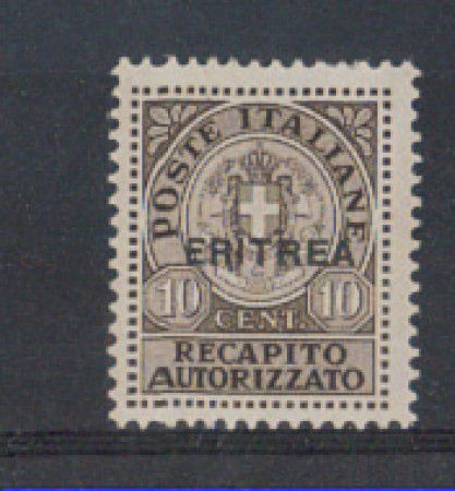 ERITREA - 1939 - LOTTO/3273 - 10c. RECAPITO AUTORIZZATO - T/L