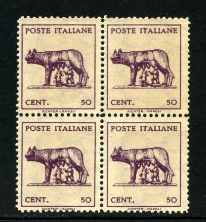 1943 - ITALIA LUOGOTENENZA - LOTTO/32132 -  50 cent. LUPA CAPITOLINA - QUARTINA NUOVI -