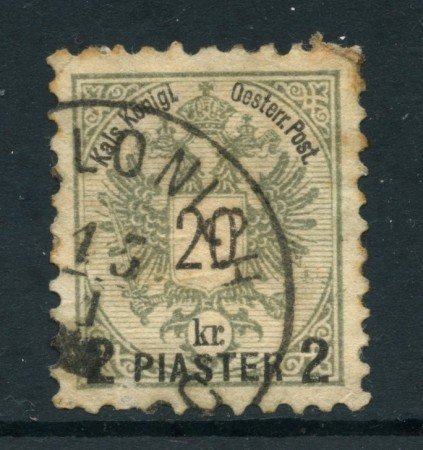 1888 - AUSTRIA LEVANTE - 2 PIASTRE SU 20 K. GRIGIO - USATO - LOTTO/26777