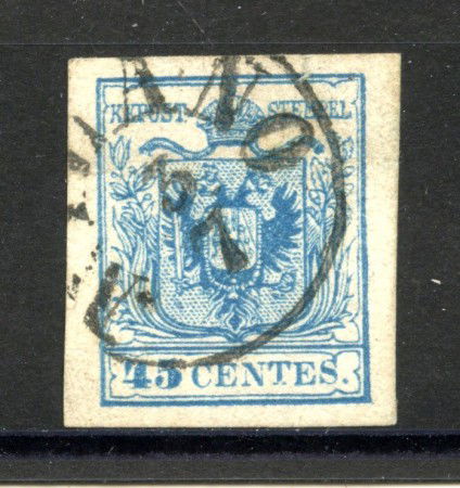 1856 - LOMBARDO VENETO - LOTTO/40993 - 45 CENT. AZZURRO III° TIPO - USATO