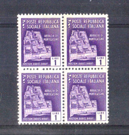 1944 - LOTTO/RSI509NQ - RSI - 1 LIRA MONUMENTI QUARTINA NUOVA