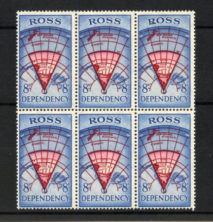 1957  - NUOVA ZELANDA  ROSS - LOTTO/42621 - 8p. CARTA DELL'ANTARTICO  -  BLOCCO DI 6 NUOVO