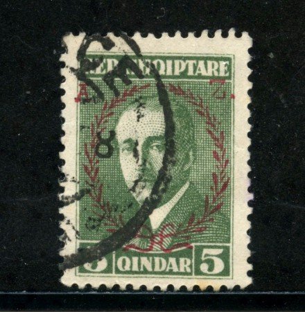 1927 - ALBANIA - 5q. VERDE AHMED ZOGOU SOPRASTAMPATO - USATO - LOTTO/29627