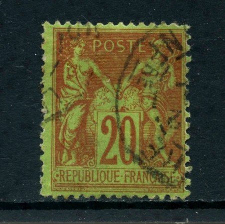 1884 - FRANCIA - 20 c. ROSSO SU VERDE - USATO - LOTTO/27076