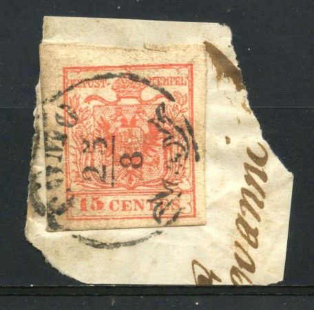 1850 - LOMBARDO VENETO -  LOTTO/31643 - 15 cent. SU FRAMMENTO - ANNULLO COMO 