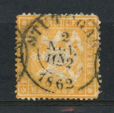 1860 - GERMANIA WURTTEMBERG - 3 K. GIALLO ARANCIO - USATO - LOTTO/3739