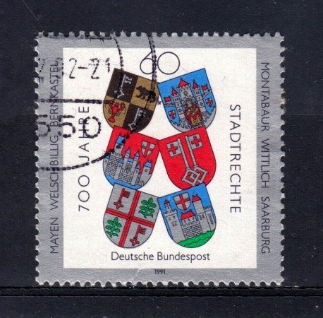 1991 - GERMANIA FEDERALE - 60p. CENTENARIO DELLE CITTA' - LOTTO/31243U