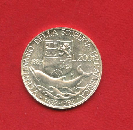 1989 - REPUBBLICA - 200 LIRE ARGENTO SCOPERTA DELL'AMERICA - LOTTO/M34271
