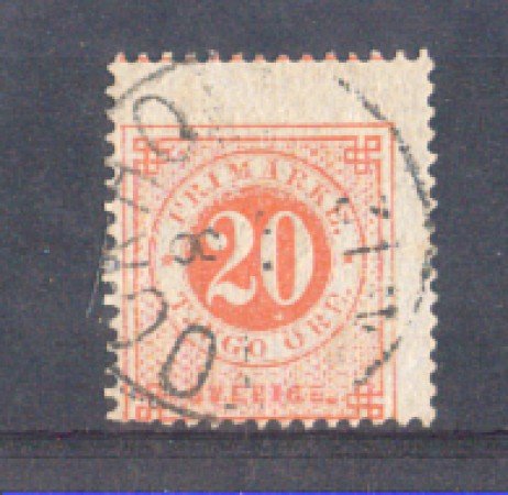 1872 - LOTTO/SVE21IUV - SVEZIA - 20 ORE ROSSO  USATO - VARIETA'