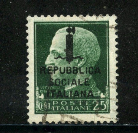 1944 - REPUBBLICA SOCIALE - 25c. SOPRASTAMPATO  - USATO - LOTTO/29861