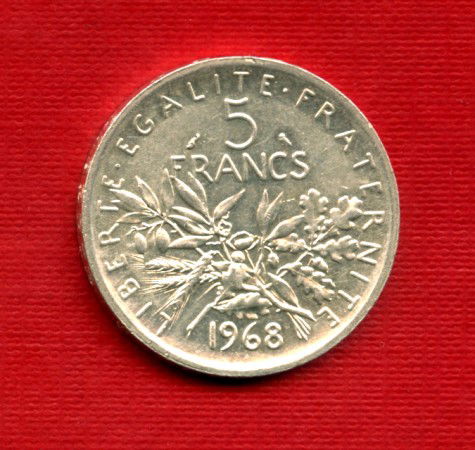 1968 - LOTTO/M21627 - FRANCIA - 5 FRANCHI ARGENTO SEMINATRICE