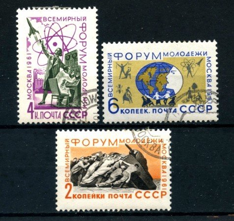 1961 - RUSSIA - FORUM DELLA GIOVENTU' 3v. - USATI - LOTTO/26916