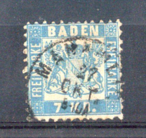 BADEN - 1868 - LOTTO/9936 -  7 k. AZZURRO  USATO