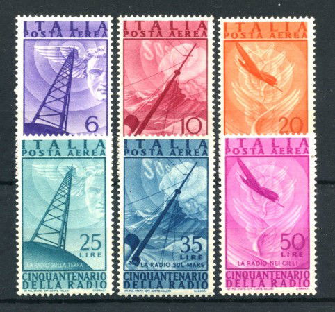 1947 - REPUBBLICA - LOTTO/43037 - POSTA AEREA CINQUANTENARIO DELLA RADIO 6v. - NUOVI