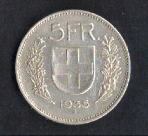 1935 - LOTTO/MSVI1935F5 - SVIZZERA - 5 FRANCHI ARGENTO