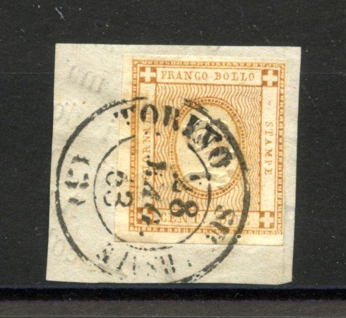 1862 - REGNO D'ITALIA - LOTTO/37917 - 2 CENT. BISTRO CIFRA IN RILIEVO - USATO SU FRAMMENTO