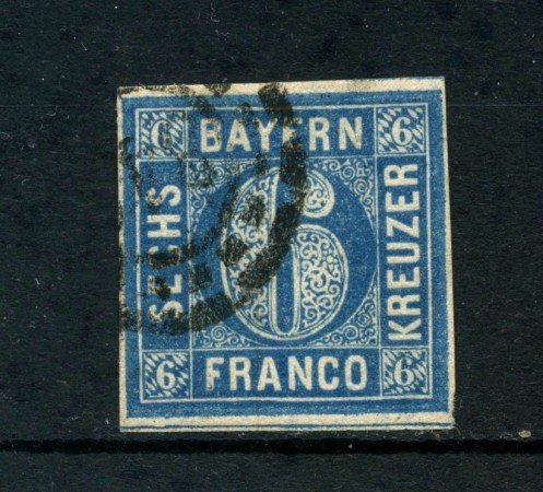 1861 - GERMANIA BAVIERA -  6 KREUZER  AZZURRO - USATO - LOTTO/LBF2362