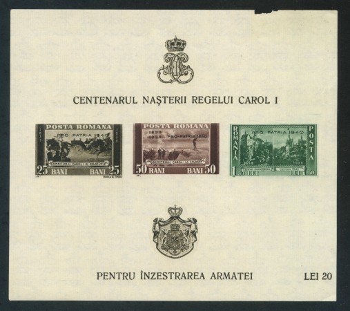 1939/40 - ROMANIA- CENTENARIO NASCITA CAROL I° - FOGLIETTO  N.D. NUOVO  - LOTTO/29314
