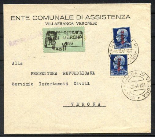 1944 - REPUBBLICA SOCIALE - LOTTO/40149 - BUSTA PER   VERONA RACCOMANDATA