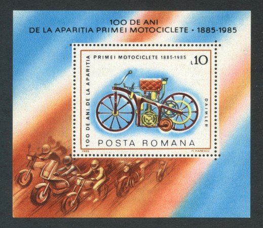 1985 - ROMANIA - CENTENARIO MOTOCICLETTA - FOGLIETTO NUOVO - LOTTO/29357