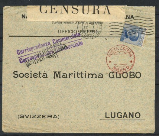 1916 - REGNO - LOTTO/41874 - BUSTA PER LA SVIZZERA VERIFICATA CENSURA